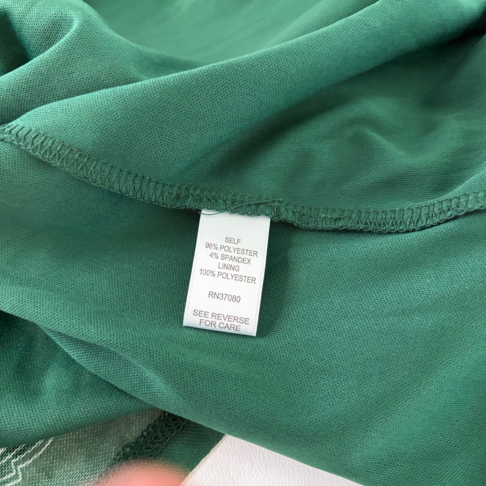 Cato Blouse Womens 18/20W Green Paisley Tie Neck Tiered Bell Sleeve Mesh Overlay - Picture 8 of 10